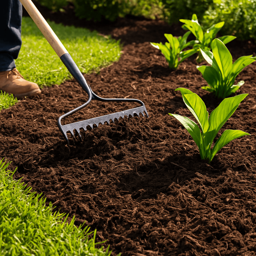 Fresh mulch in garden beds